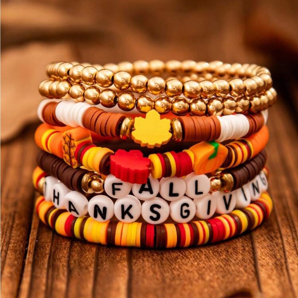 Fall Thanksgiving Beaded Bracelet Set of 7